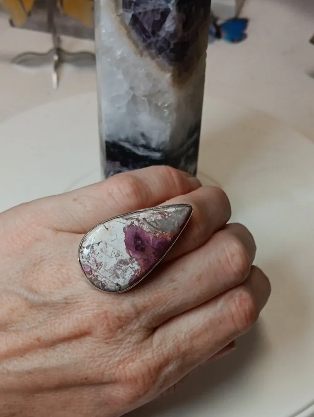 Pink and White Stone Statement Ring